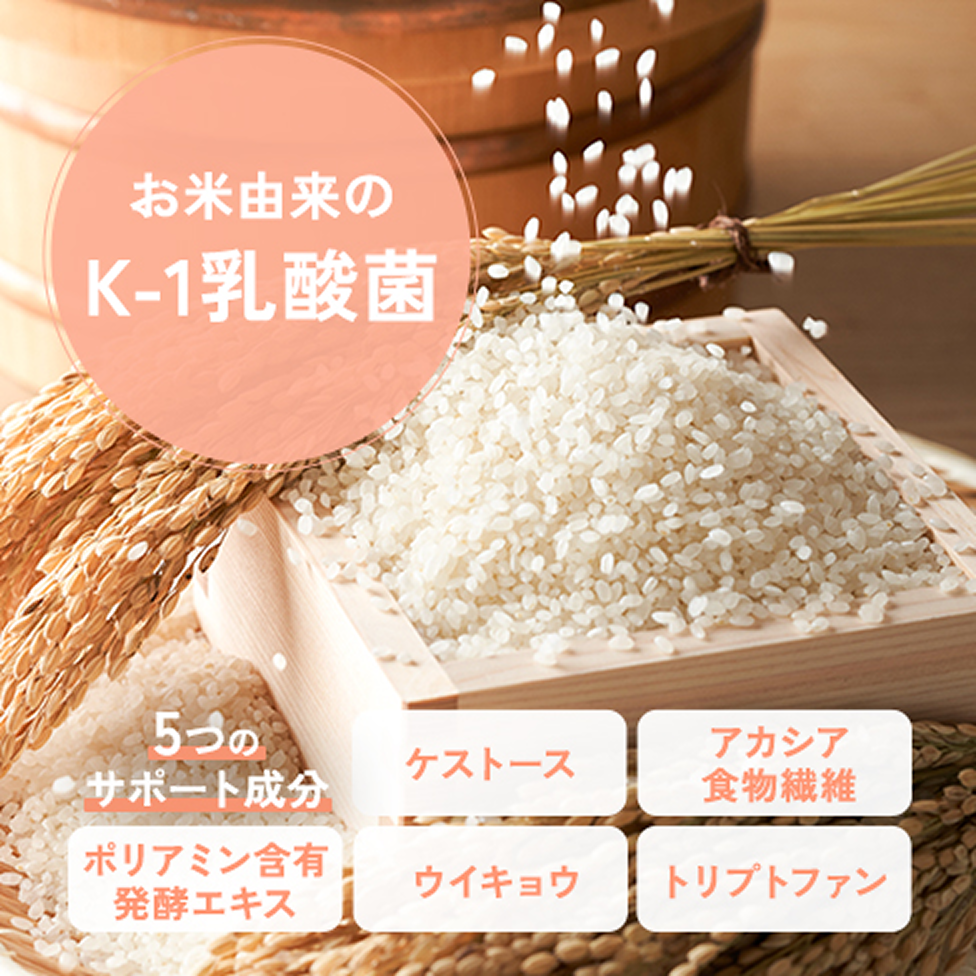 お米由来の「K-1乳酸菌」配合!善玉菌が内側から健康をサポート